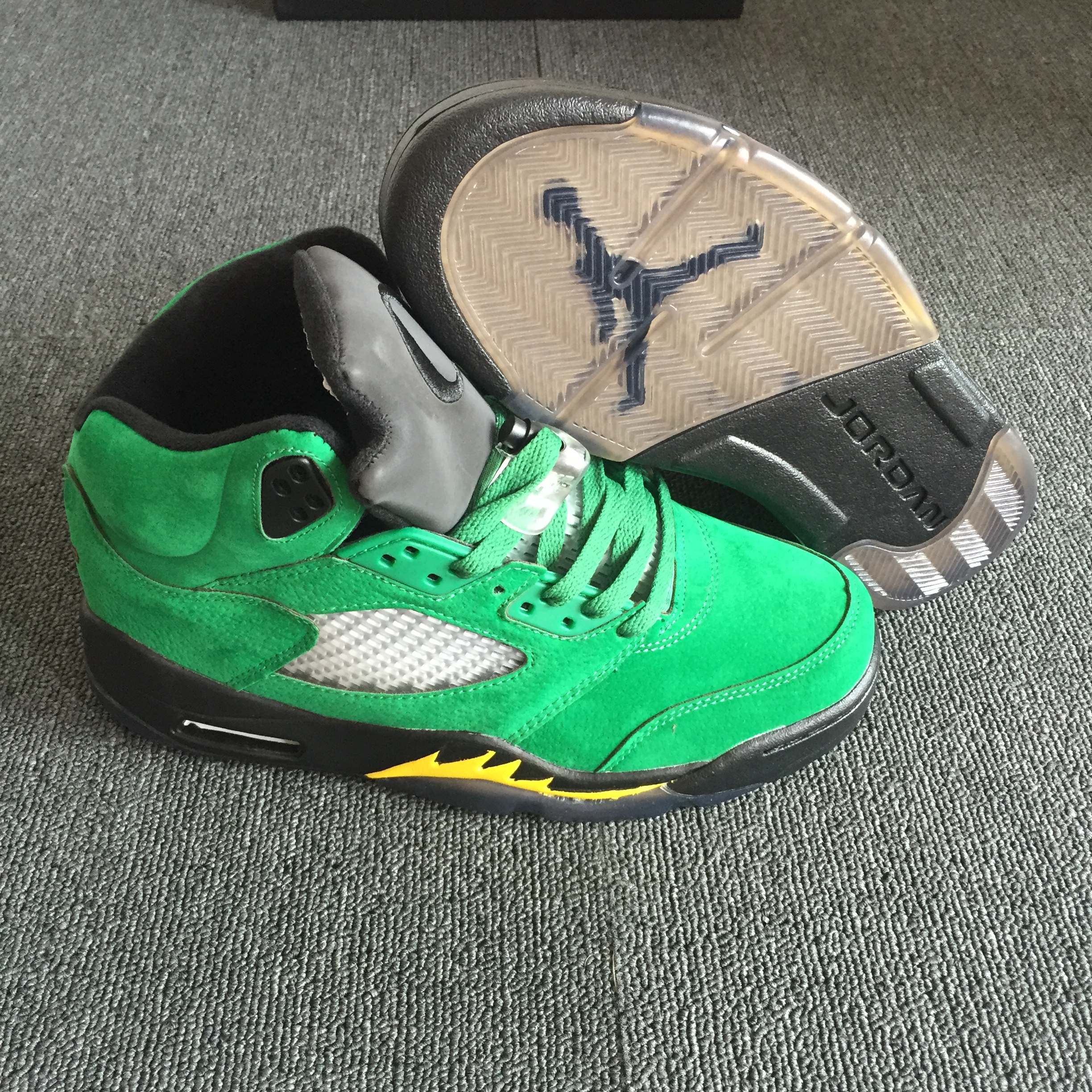 2018 Air Jordan 5 Oregon PE Green Yellow Black Shoes